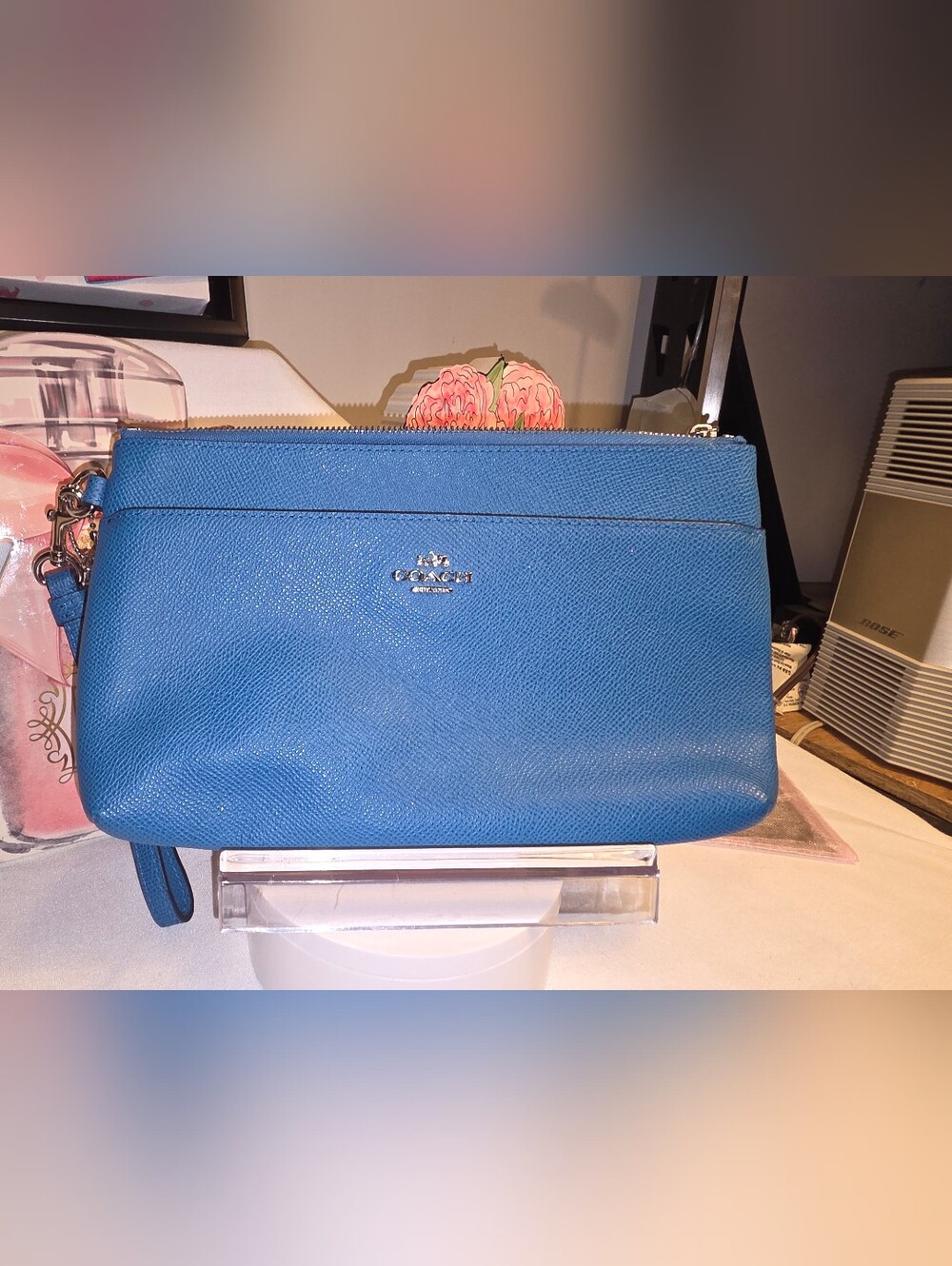 COACH Blue & Pink Leather Zip Pouch - Picture 1 of 7